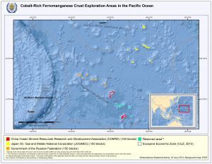 Map of the Western Pacific showing the locations of Manganese crust exploratory sites granted by the ISA.